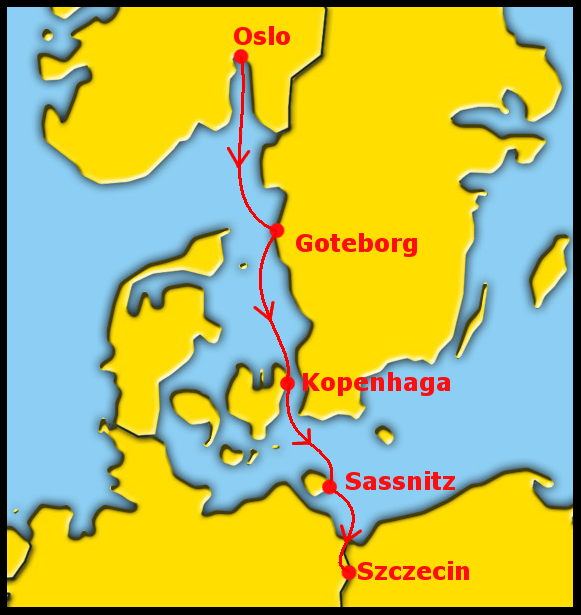 Planowana trasa rejsu z Oslo do Szczecina
