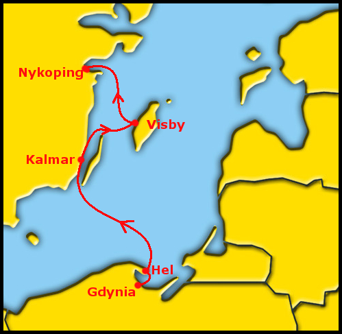 Planowana trasa rejsu ze Szczecina do Nykoping