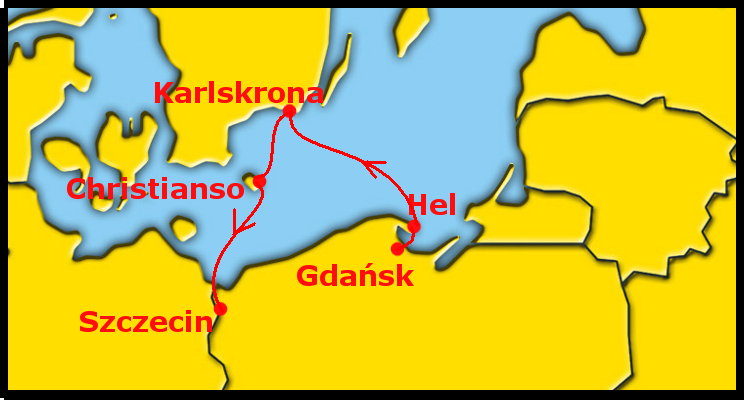 Planowana trasa majowego rejsu do Szwecji